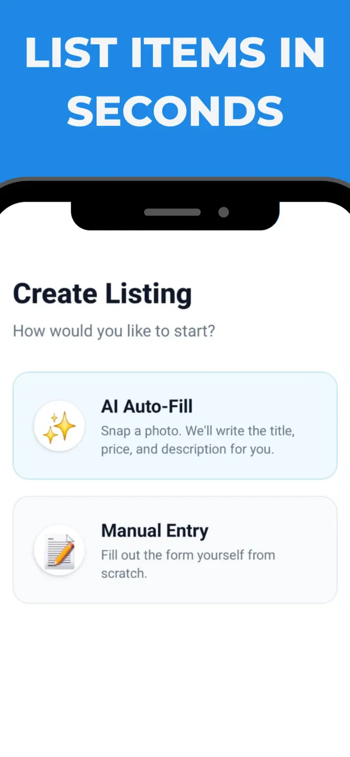 CampEx create listing screen with AI Auto-Fill and manual entry